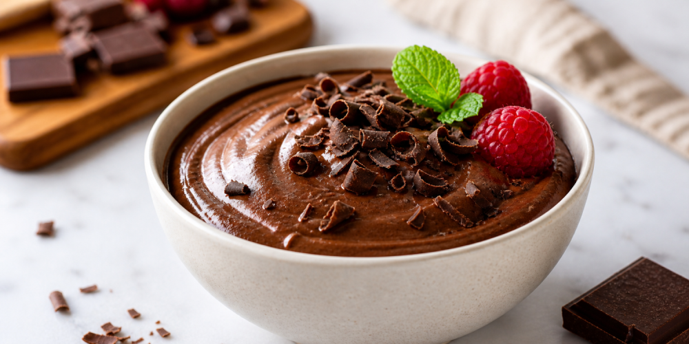 Romige chocolade rijstproteïne mousse