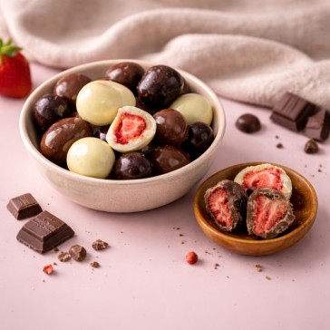 Gevriesdroogde chocolade aardbeien mix