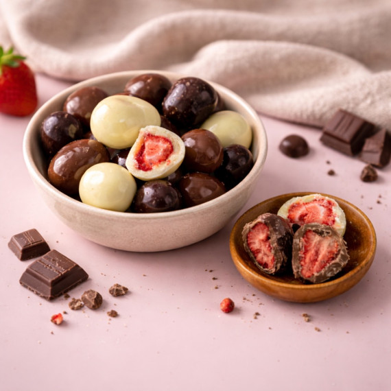 Gevriesdroogde chocolade aardbeien mix