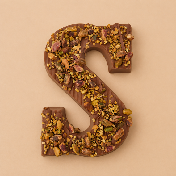 Luxe chocoladeletter melk pistache topping